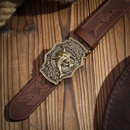 Embossed Western Bull Buckle Belt - Image 6
