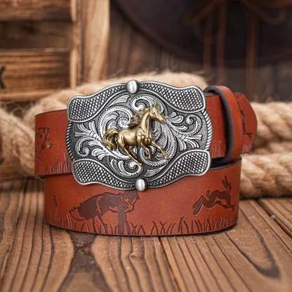 Horse Engraved Western Belt
