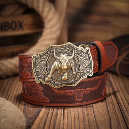 Embossed Western Bull Buckle Belt - Image 4