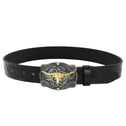 Western Belt with Long Horn Bull - Image 3