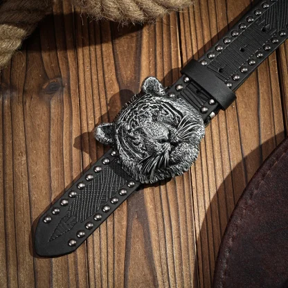 Tiger's Head Carved Western Belt - Image 5