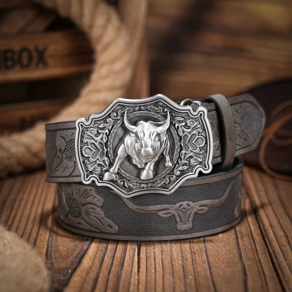Embossed Western Bull Buckle Belt - Image 5