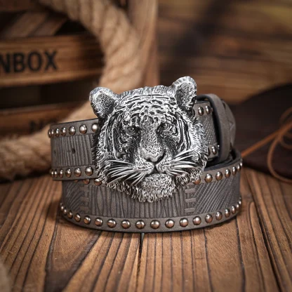 Tiger's Head Carved Western Belt - Image 2