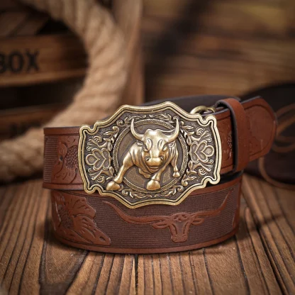 Embossed Western Bull Buckle Belt