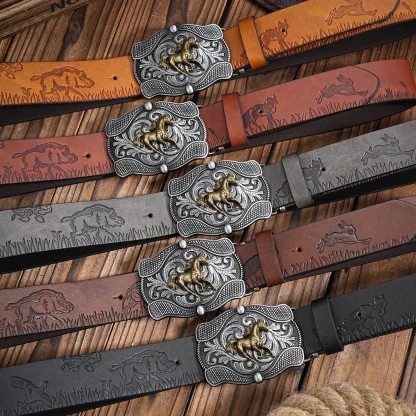 Horse Engraved Western Belt - Image 2