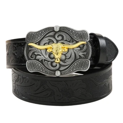 Western Belt with Long Horn Bull - Image 2