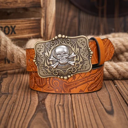 Skull Head Buckle Western Belt