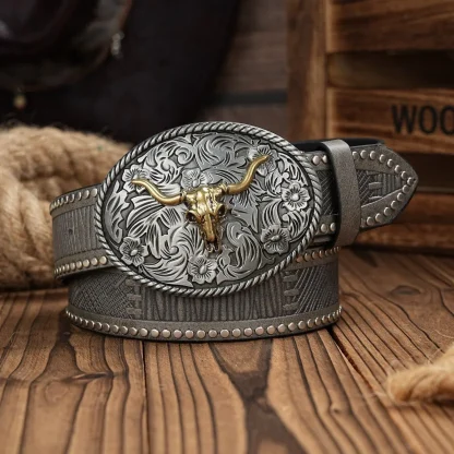 Bull Head Buckle Western Belt - Image 2