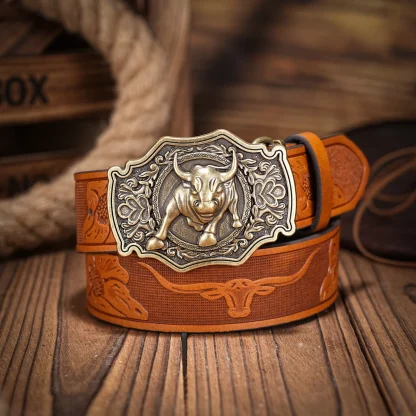 Embossed Western Bull Buckle Belt - Image 2