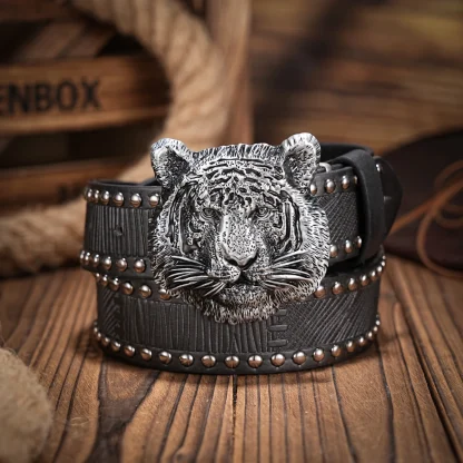 Tiger's Head Carved Western Belt