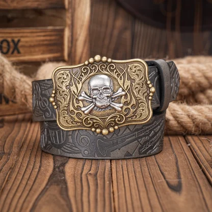Skull Head Buckle Western Belt - Image 4
