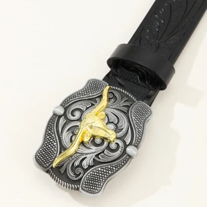 Western Belt with Long Horn Bull - Image 4