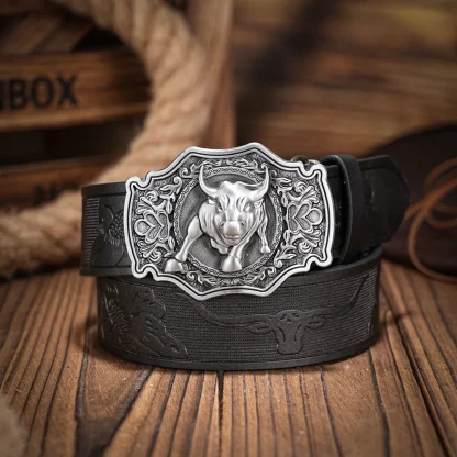 Embossed Western Bull Buckle Belt - Image 3