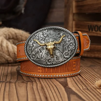 Bull Head Buckle Western Belt - Image 4