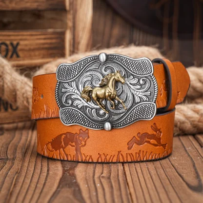 Horse Engraved Western Belt - Image 4