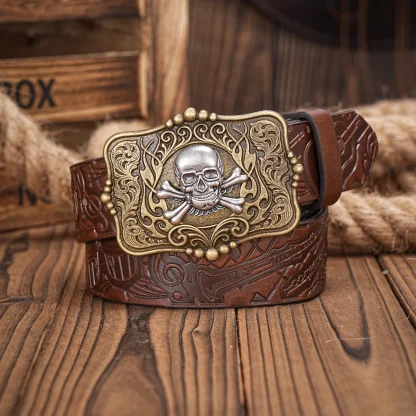 Skull Head Buckle Western Belt - Image 5