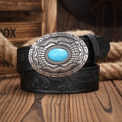 Floral Engraved Cowboy Belt - Image 4