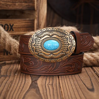 Floral Engraved Cowboy Belt - Image 3