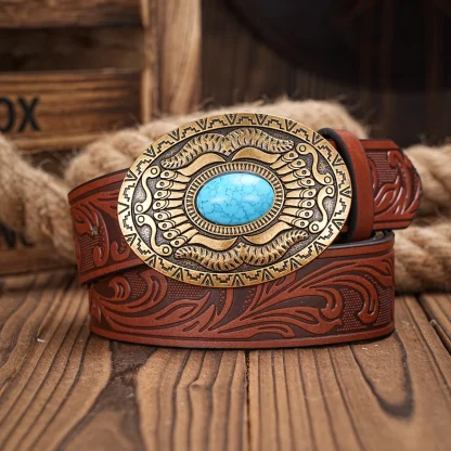 Floral Engraved Cowboy Belt - Image 2