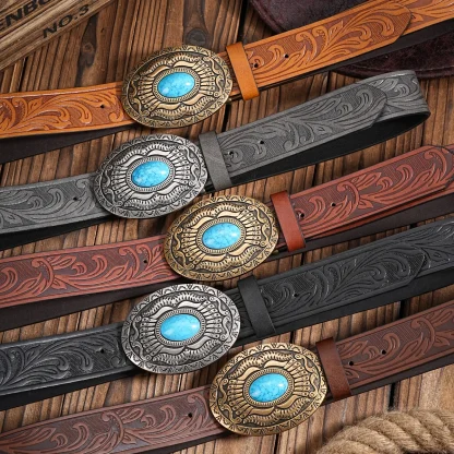 Floral Engraved Cowboy Belt - Image 6