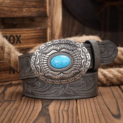 Floral Engraved Cowboy Belt - Image 5