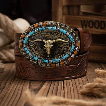 Bull-Decorated Western Belt - Image 2