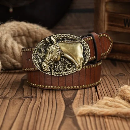 Horse Head Buckle Cowboy Belt - Image 2