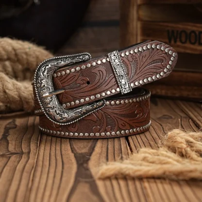 Floral-Engraved Cowboy Belt - Image 3