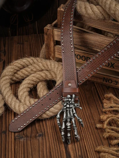 Skeleton Hand Buckle Western Belt - Image 4