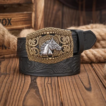 Engraved Horse Western Belt