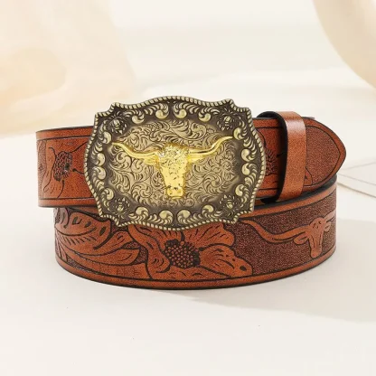Bull Pattern Western Belt - Image 5