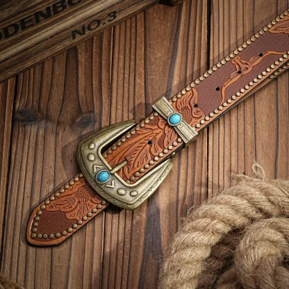 Intricate Floral Style Cowboy Belt - Image 3
