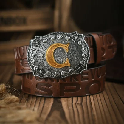 Elegant Letter Print Western Belt - Image 3