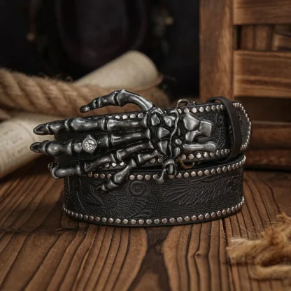 Skeleton Hand Buckle Western Belt