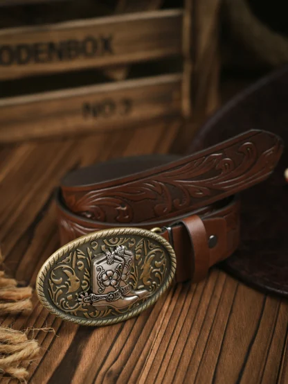 Floral Bullhorn Cowboy Belt - Image 6