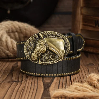 Horse Head Buckle Cowboy Belt - Image 3