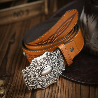 Floral Carved Cowboy Belt - Image 5