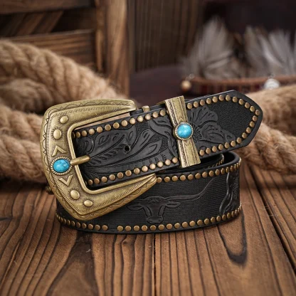 Intricate Floral Style Cowboy Belt - Image 2