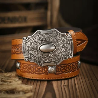 Floral Carved Cowboy Belt
