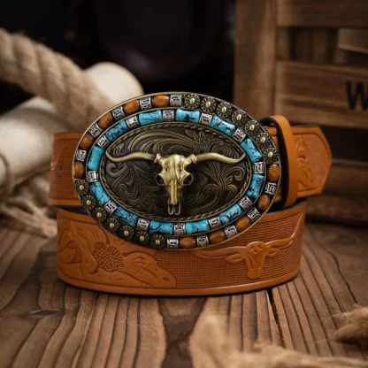 Bull-Decorated Western Belt