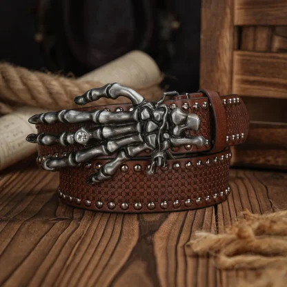 Skeleton Hand Buckle Western Belt - Image 2