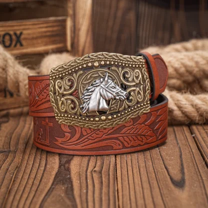 Engraved Horse Western Belt - Image 3