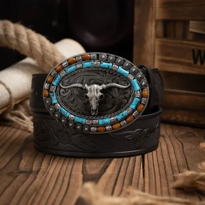 Bull-Decorated Western Belt - Image 3