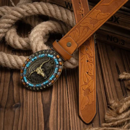 Bull-Decorated Western Belt - Image 4