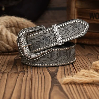 Floral-Engraved Cowboy Belt - Image 2
