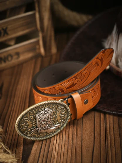 Floral Bullhorn Cowboy Belt - Image 2