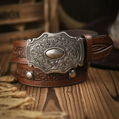 Floral Carved Cowboy Belt - Image 3