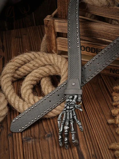Skeleton Hand Buckle Western Belt - Image 6