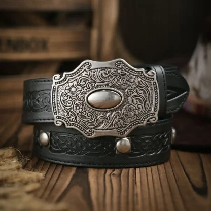 Floral Carved Cowboy Belt - Image 4