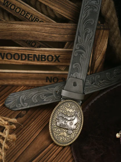 Floral Bullhorn Cowboy Belt - Image 7